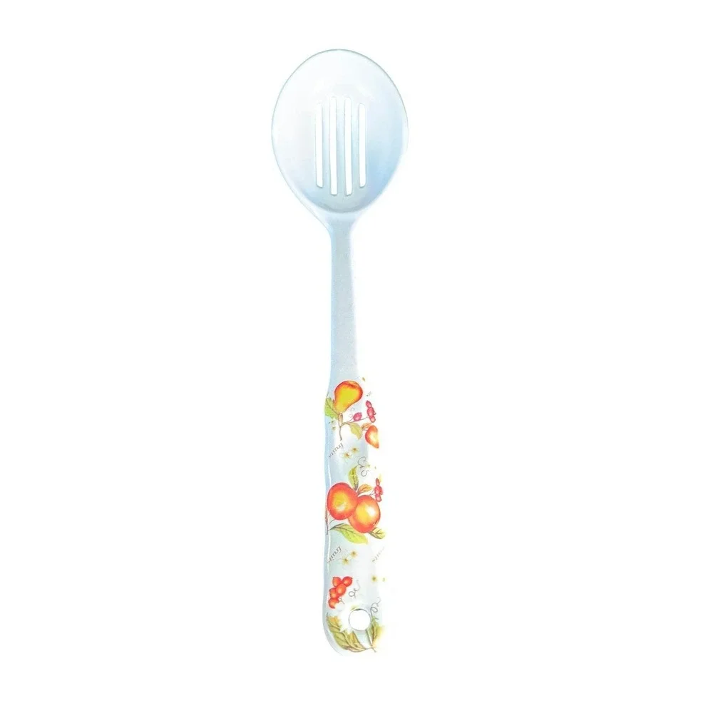 Melamine Ware Slotted Serving Spoon White Fruit Orchard Print‎ 12.5